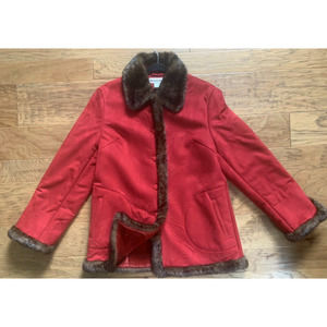 Faux Suede Fur trimmed Seventh Avenue lined vintage Coat Jacket Size M